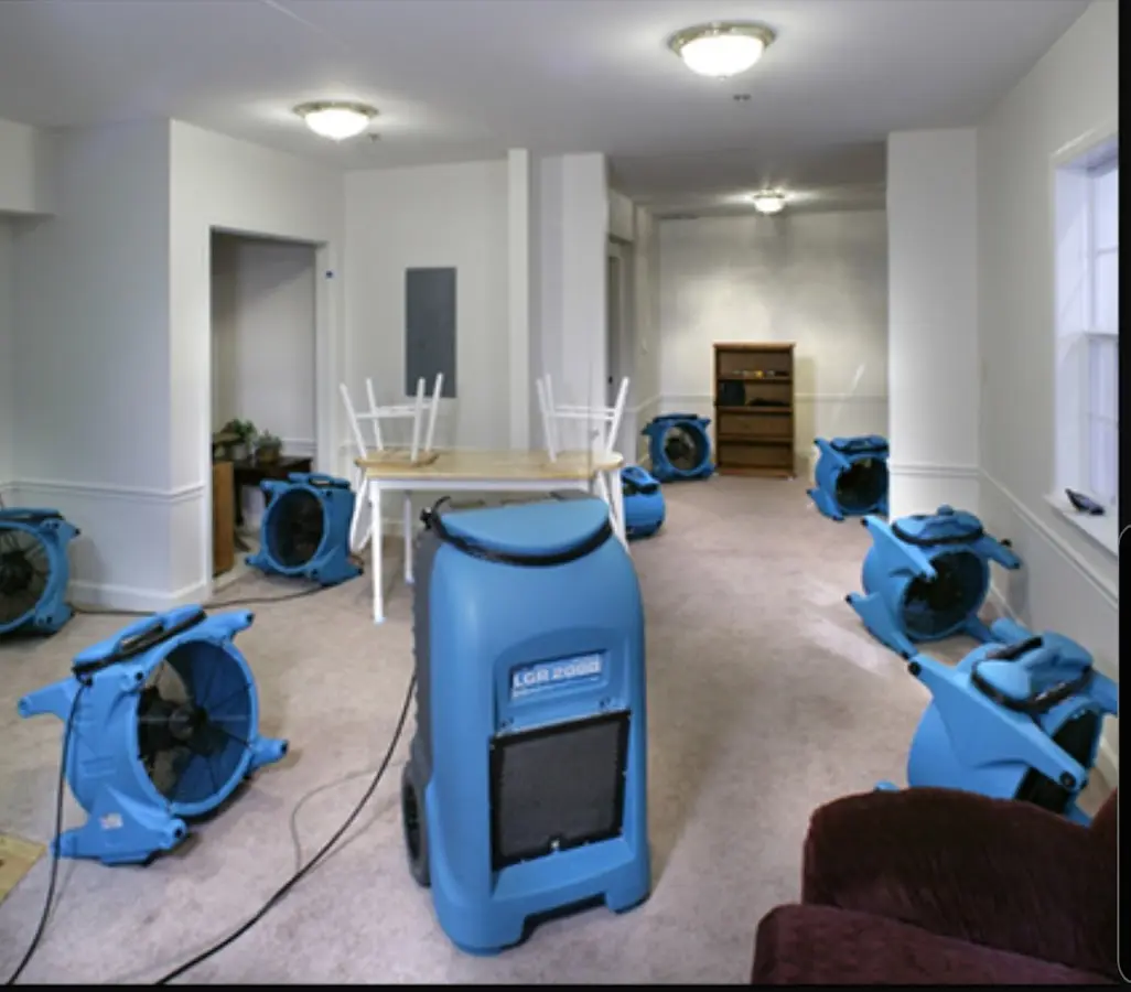 Air movers and dehumidifier setup for Water Extraction & Removal in Amity